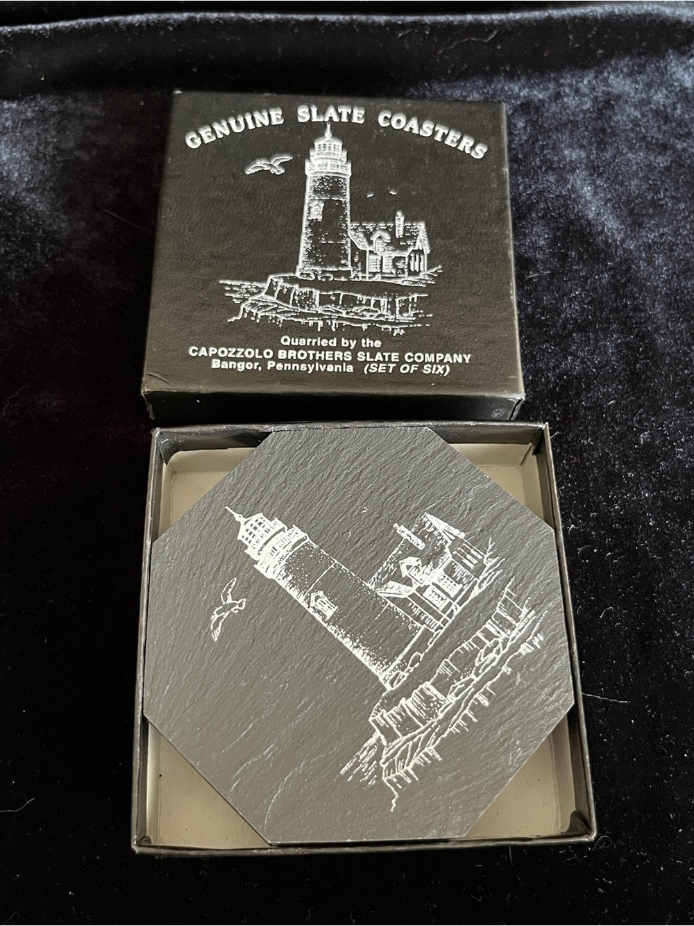 Lighthouse SLATE COASTERS BY CAPOZZOLO SLATE CO Pennsylvania Complete Box Set 6
